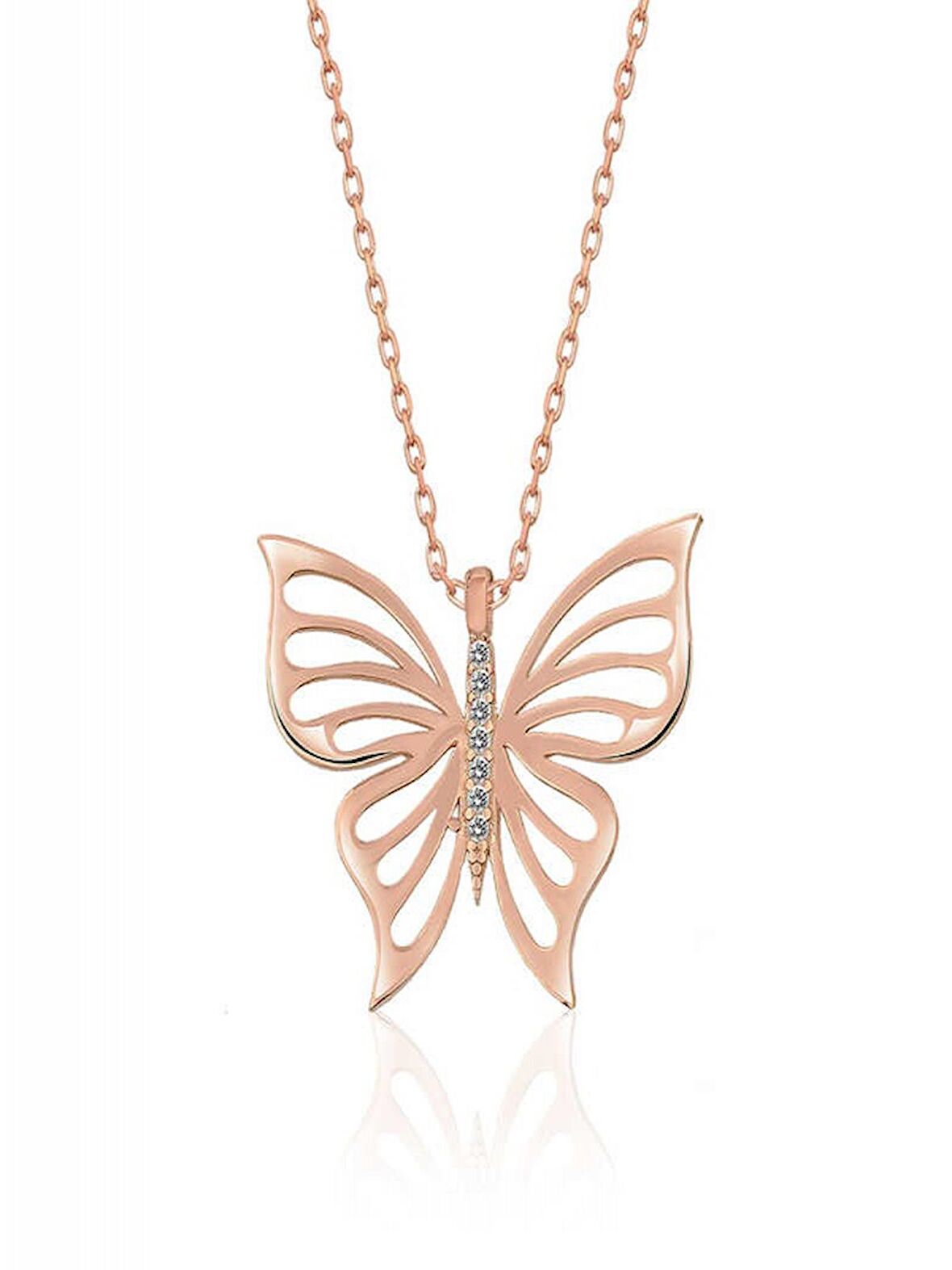 925 Ayar ​Gümüş Rose Bahar Kelebeği Kadın Gümüş Kolye
