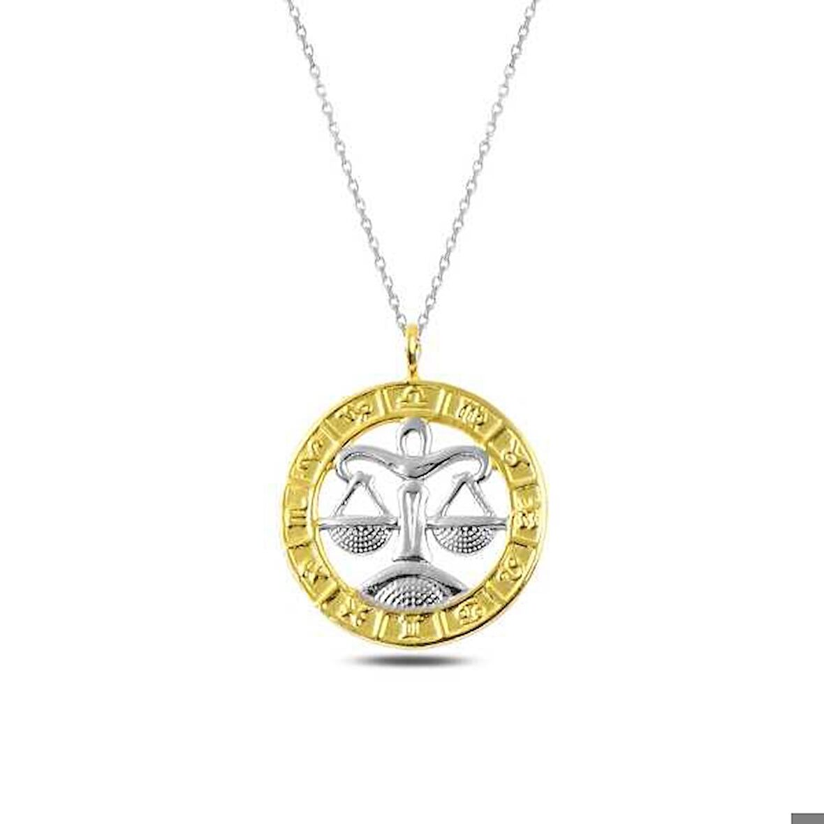 ​925 Ayar Gümüş Gold Terazi Burcu Gümüş Kolye