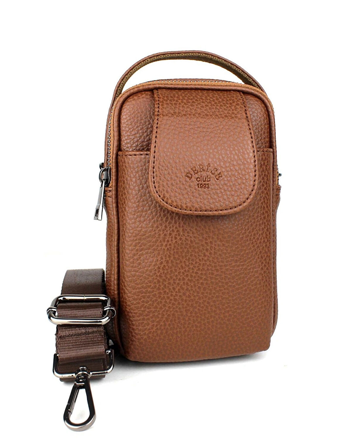 Erkek Taba Renk Kapaklı Çok Bölmeli El ve Omuz Çantası