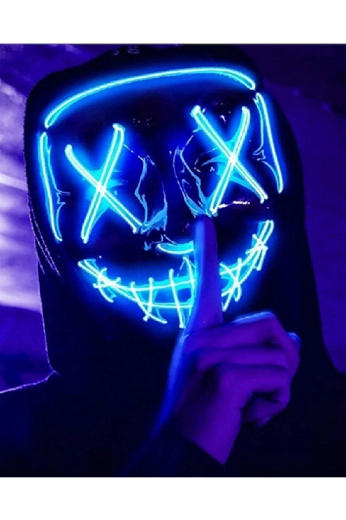 Vothoon Hallowen Led Işıklı Neon Parti Maske 3 Modlu Parti Eğlence Maskesi Yılbaşı Mavi