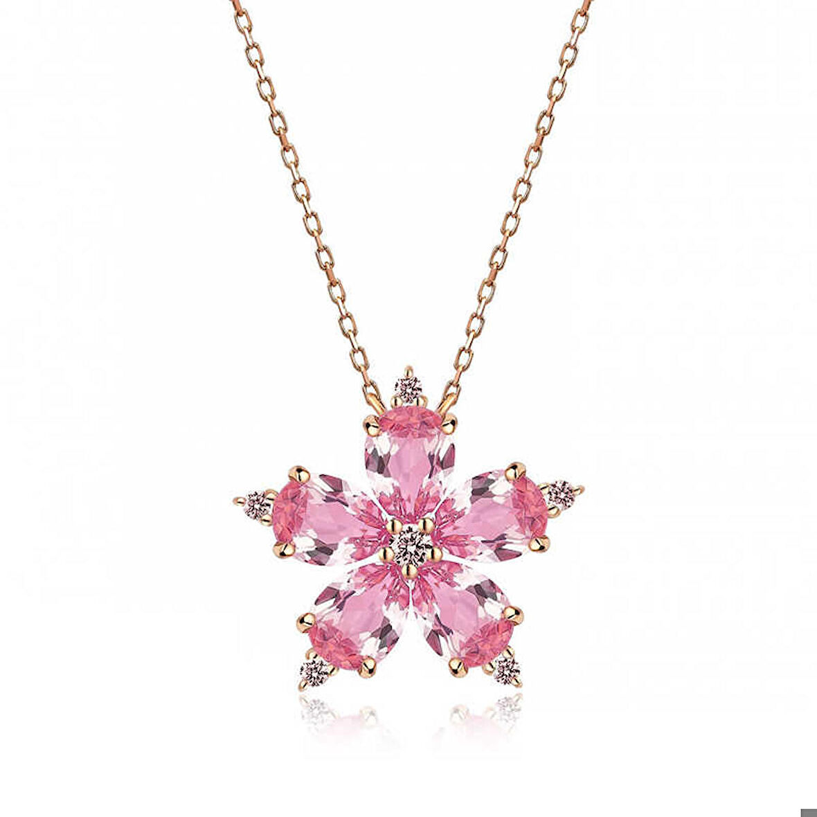 925 Ayar Gümüş Rose Pembe Kamelya Çiçeği Kolye