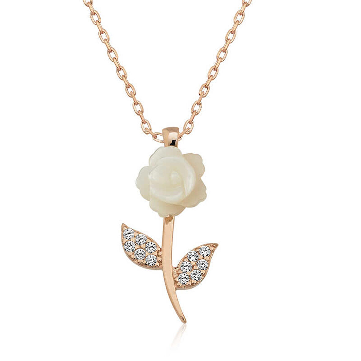 925 Ayar Gümüş Rose Beyaz Gül Kadın Gümüş Kolye
