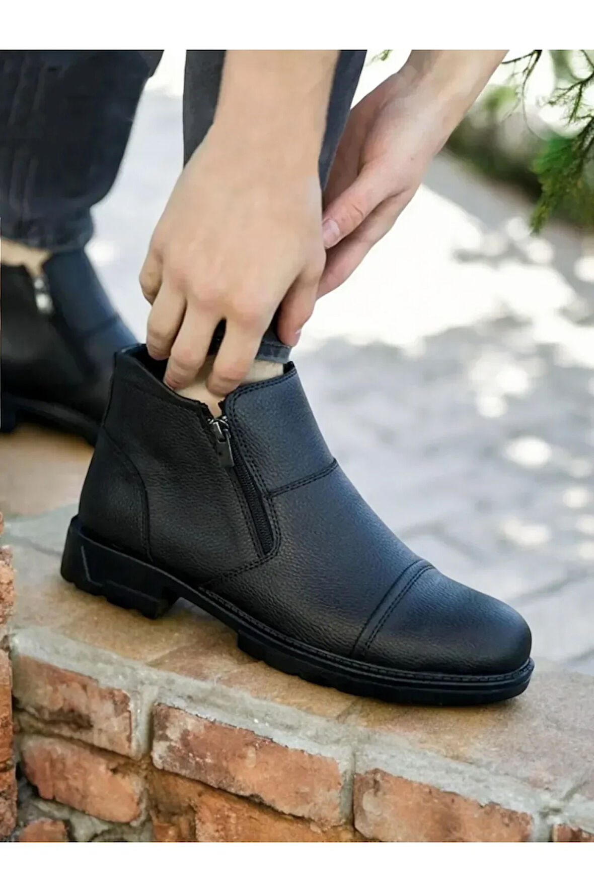 Su & Soğuğa Dayanıklı Kışlık Fermuarlı Kürklü Outdoor Bot SİYAH / 40