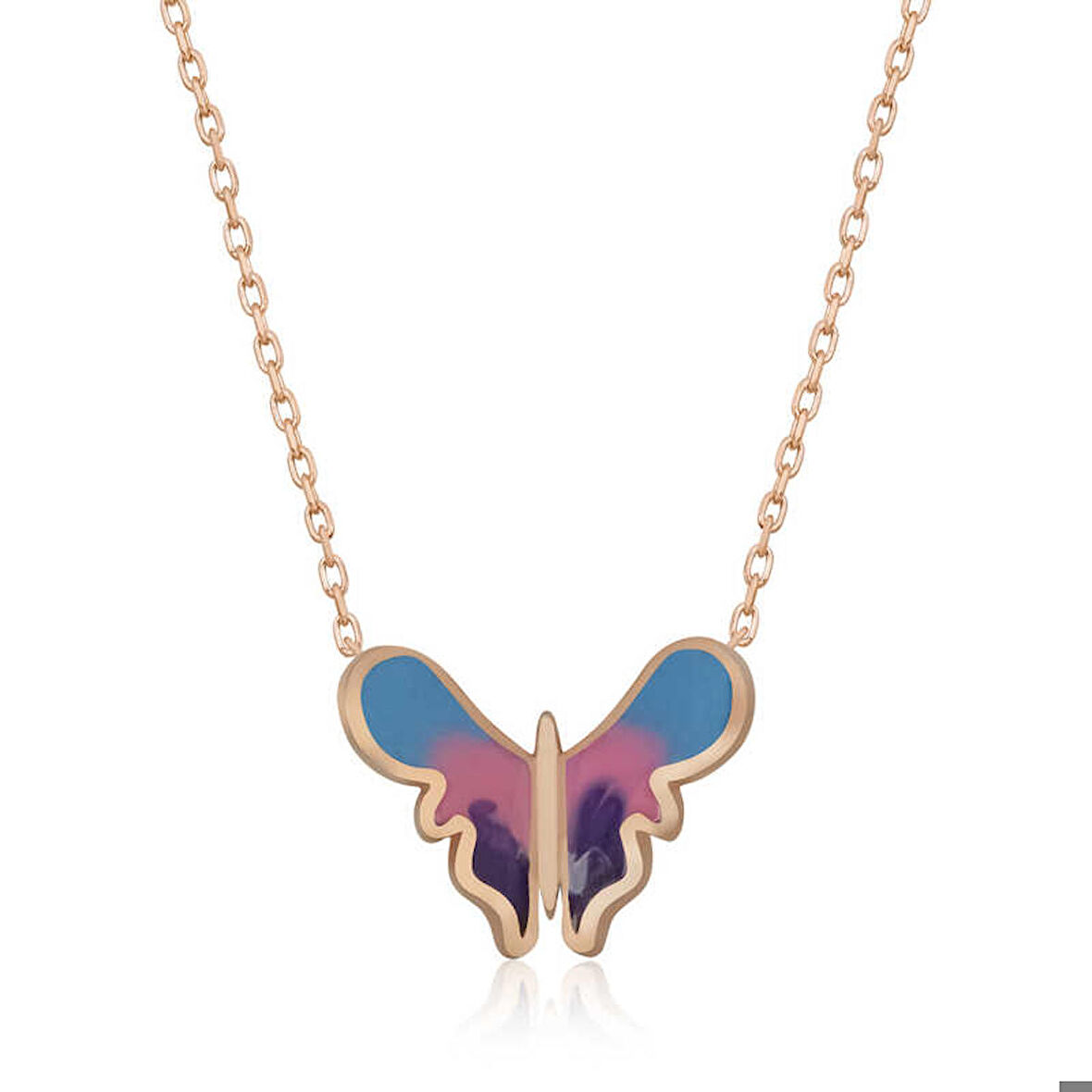 925 Ayar Gümüş Rose Minimal Kelebek Kadın Gümüş Kolye