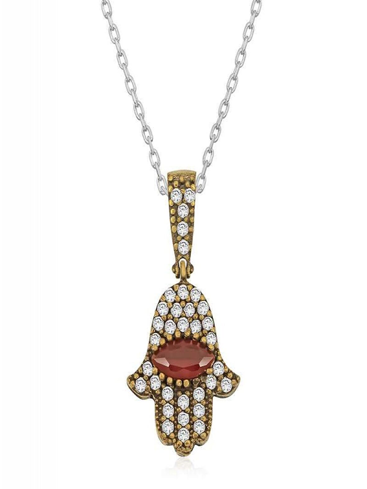 925 Ayar Gümüş Fatma Eli Otantik Kadın Gümüş Kolye