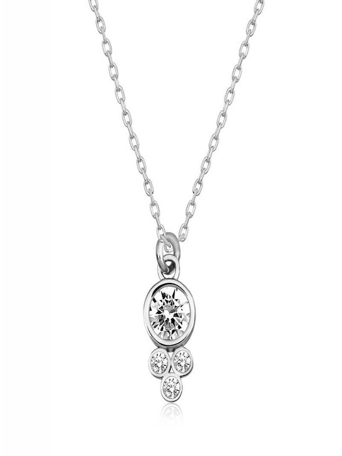 925 Ayar Gümüş Çiğ Damlası Yuvarlak Tektaş Kadın Gümüş Kolye