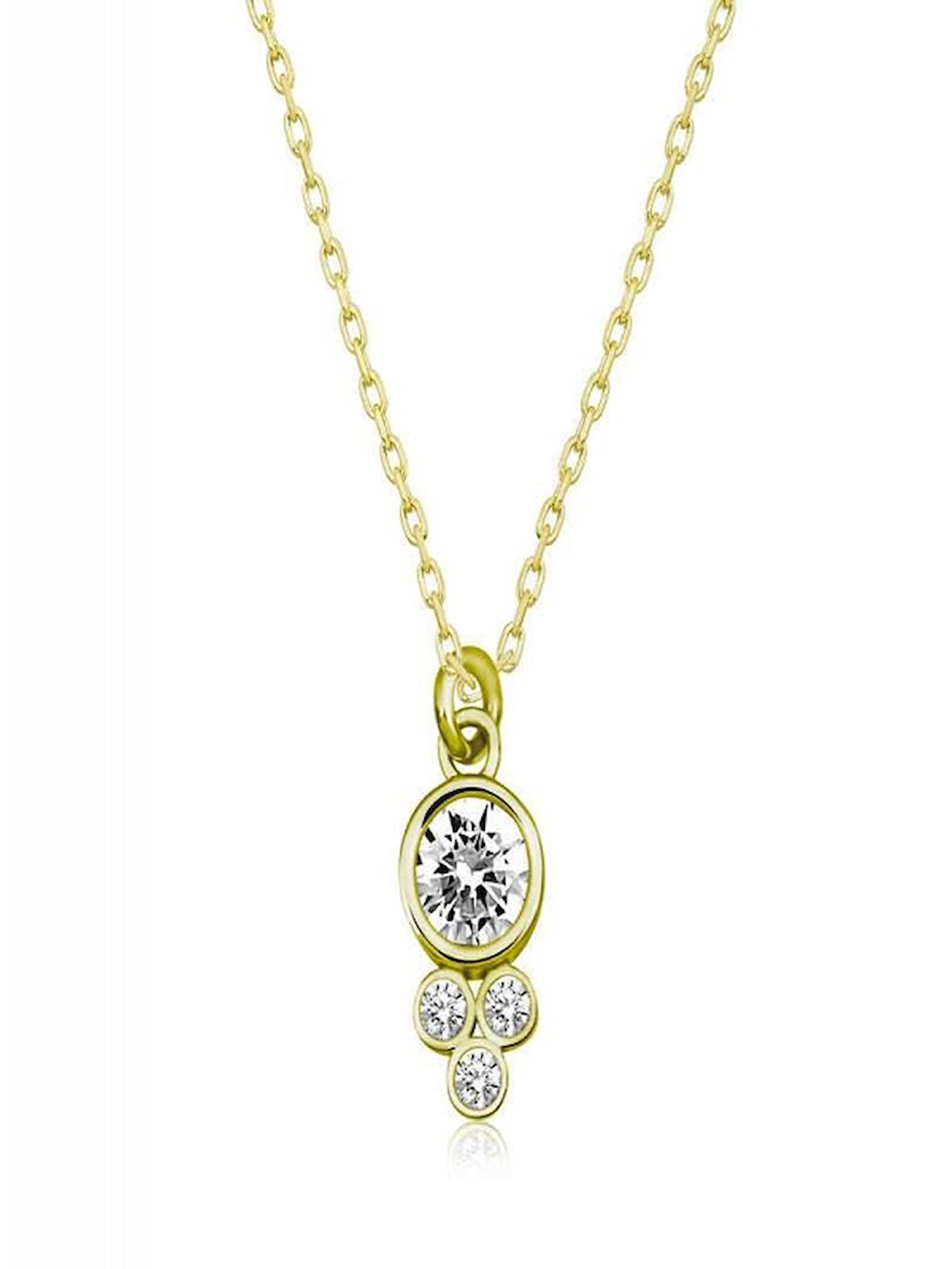 925 Ayar Gümüş Çiğ Damlası Yuvarlak Tektaş Kadın Gümüş Kolye