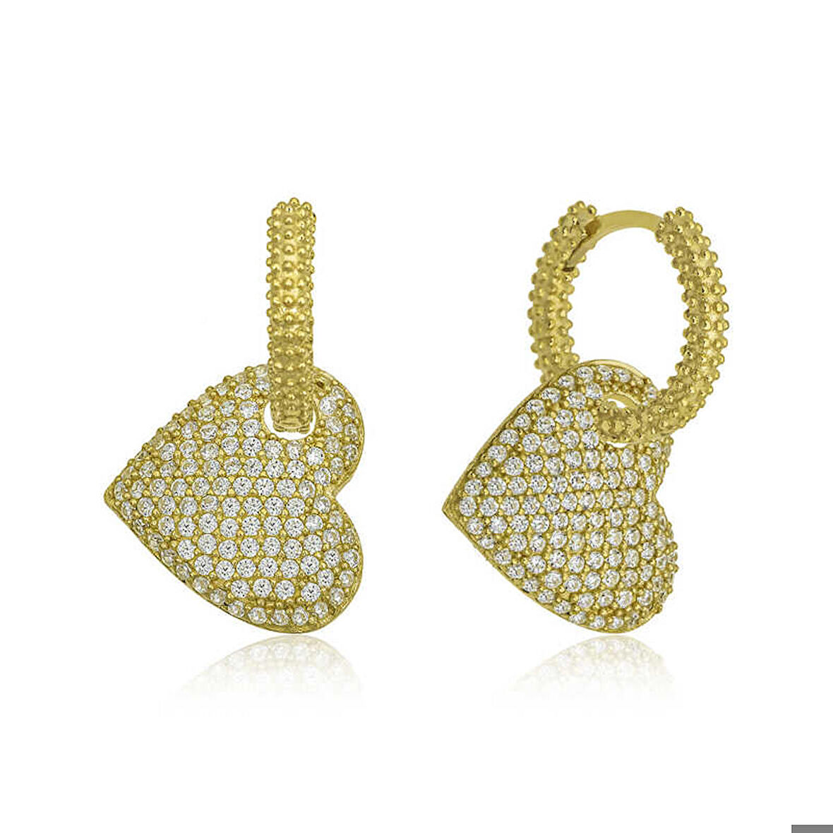 Gümüş Gold Halka Kalp Küpe