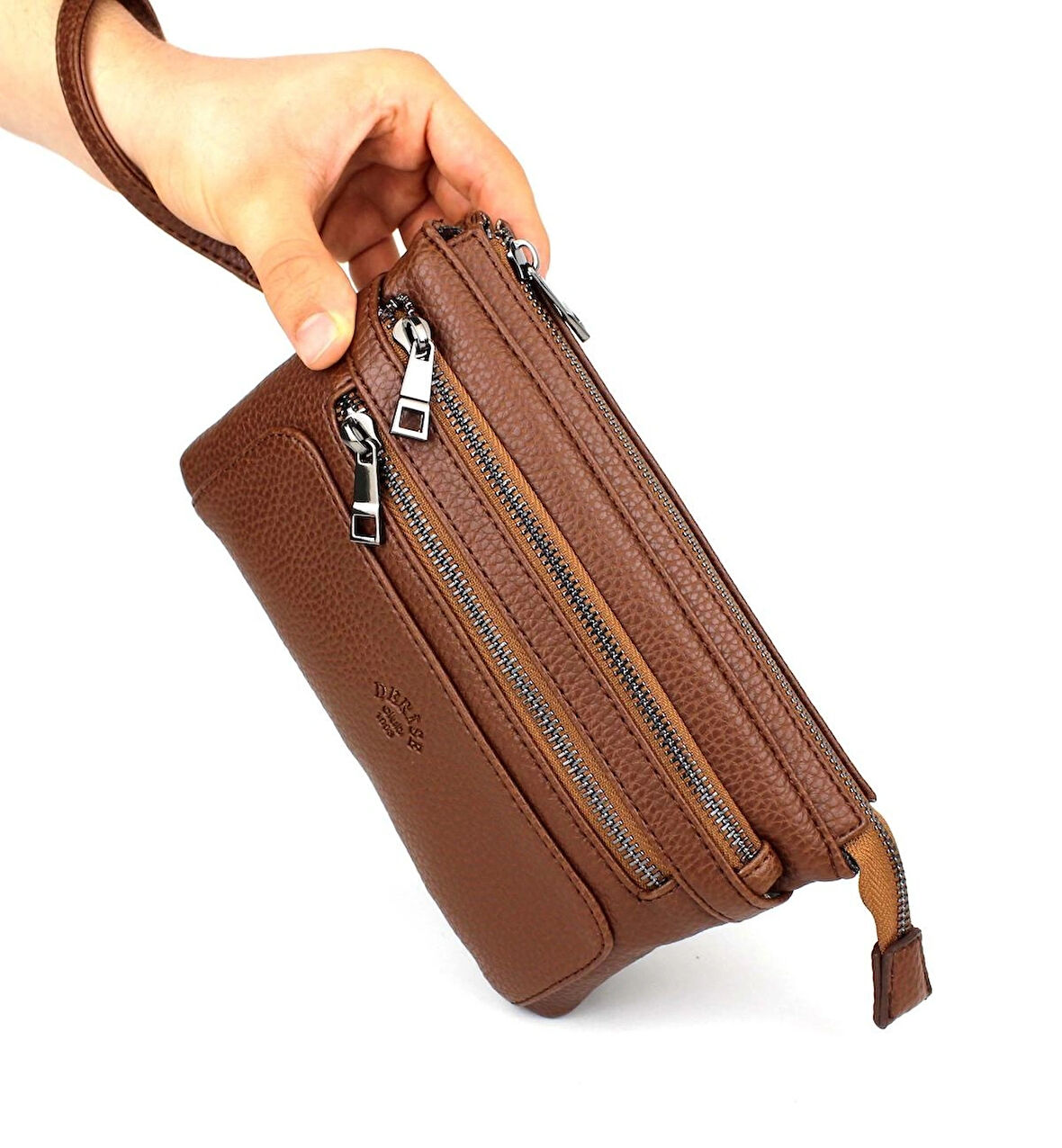 Erkek Taba Renk Çok Bölmeli Bileklik Kemerli Portföy Çanta El Çantası