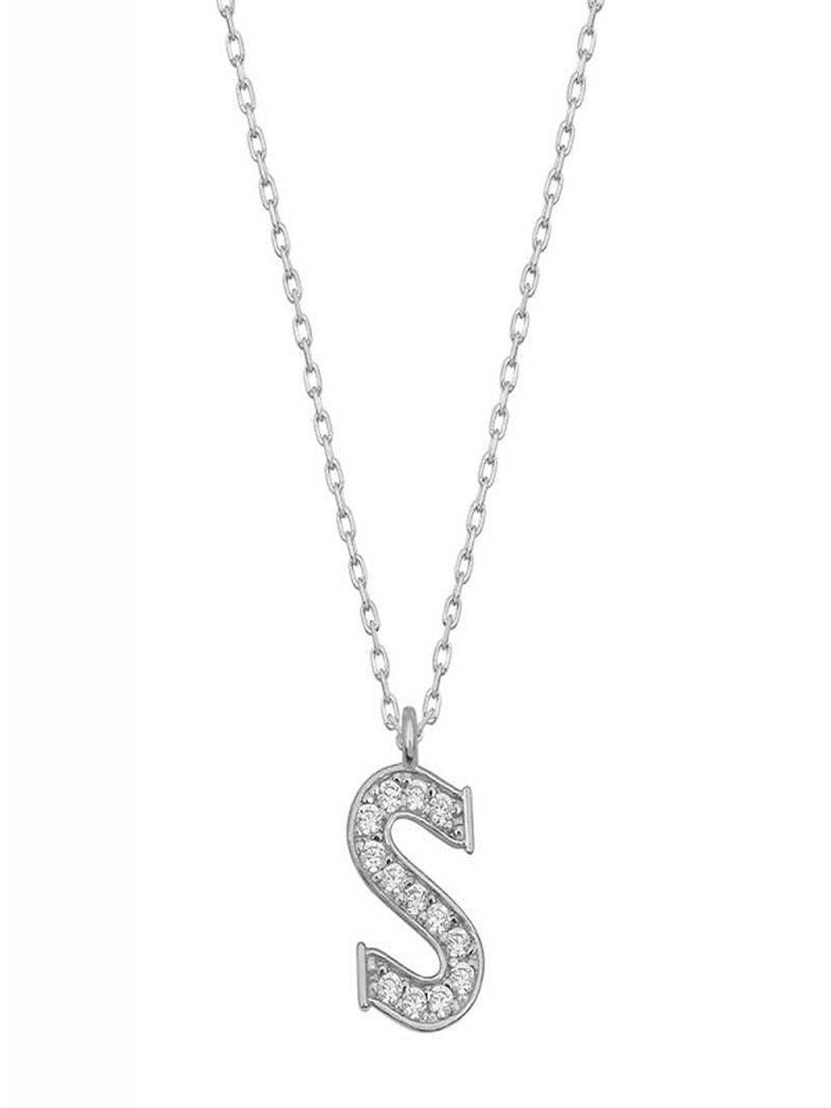 925 Ayar Gümüş Rodyum Kaplama S Harfi Kadın Gümüş Kolye