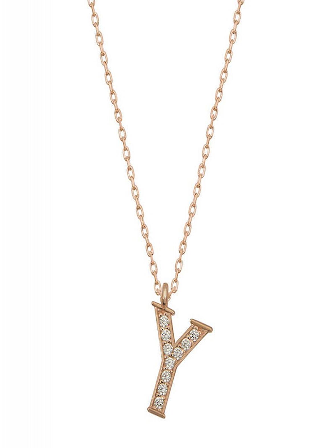 925 Ayar Gümüş Rose Y Harfi Kadın Gümüş Kolye