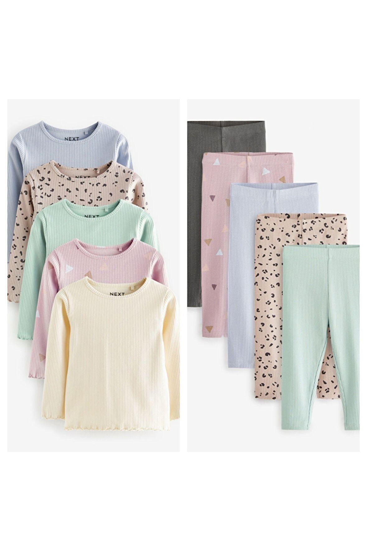 Next Baby Pamuklu Pastel Renkler Nevürlü Uzun Kollu Thsirt Tayt 5’li Alt Üst Takım