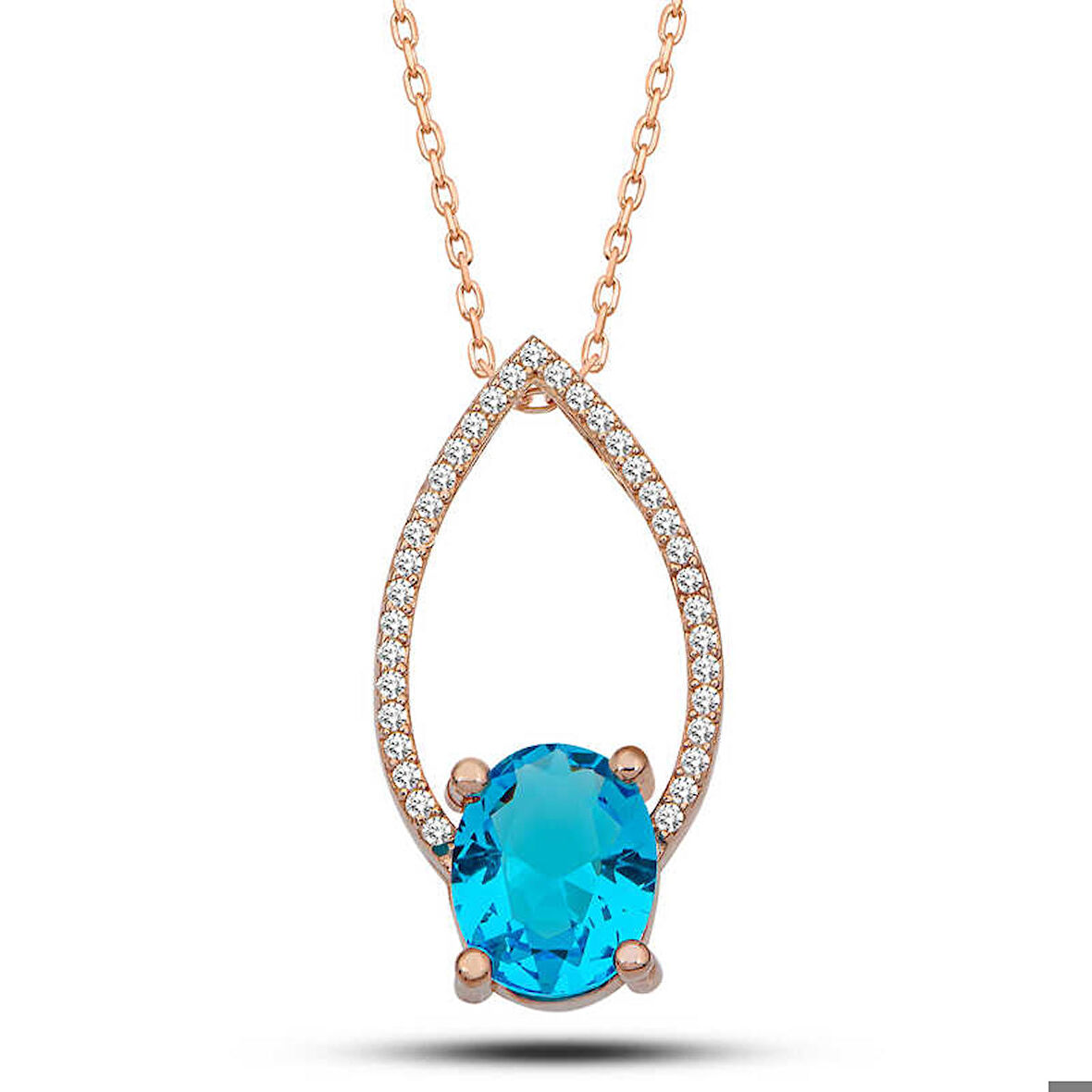 Gümüş Rose Turkuaz Oval Taşlı Kadın Kolye