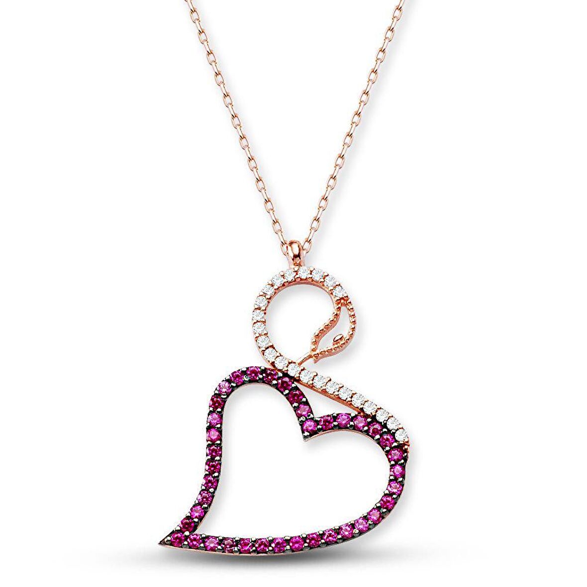 925 Ayar Gümüş Kalpli Kuğu  Kolye