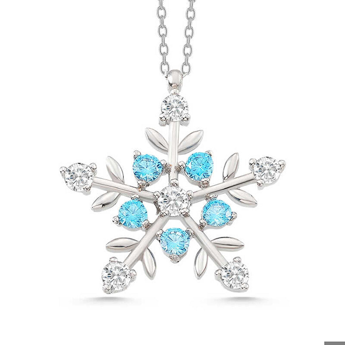 925 Ayar Gümüş Aquamarine Taşlı Kar Tanesi Kadın Kolye