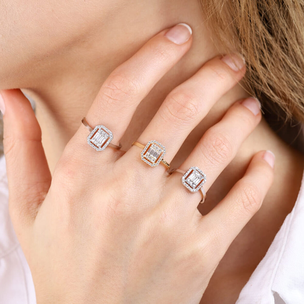 Baguette Beyaz Altın Yüzük