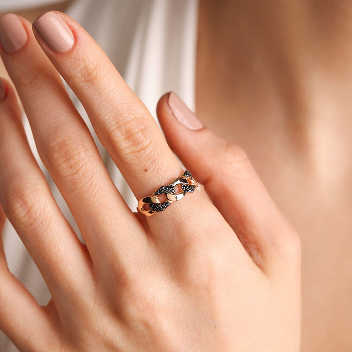 14K Rose Altın Gumet Yüzük Onix