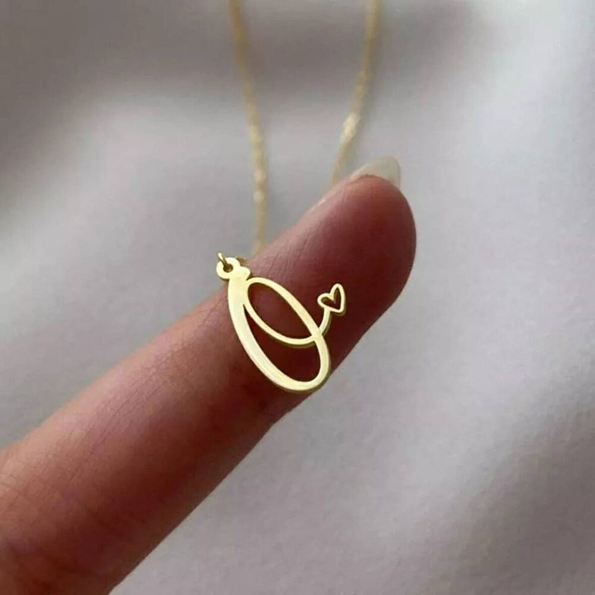 Altın Harf Kolye Kalp Form 14K