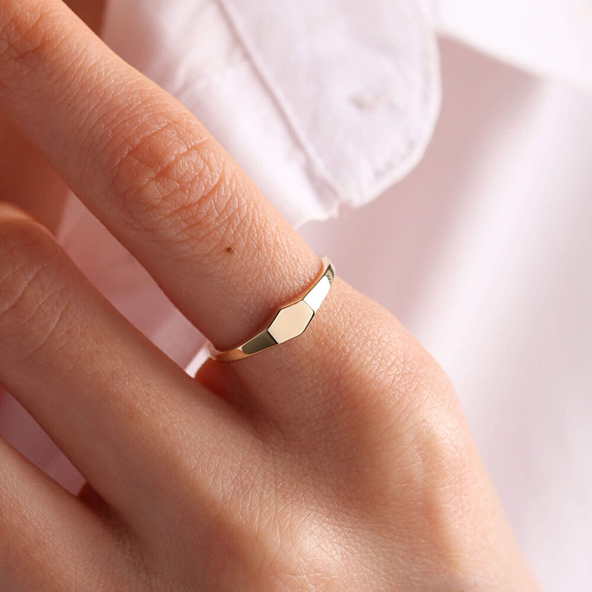 14K Altın Şövalye Yüzük (Kişiselleştir) Beşgen 0,4 cm