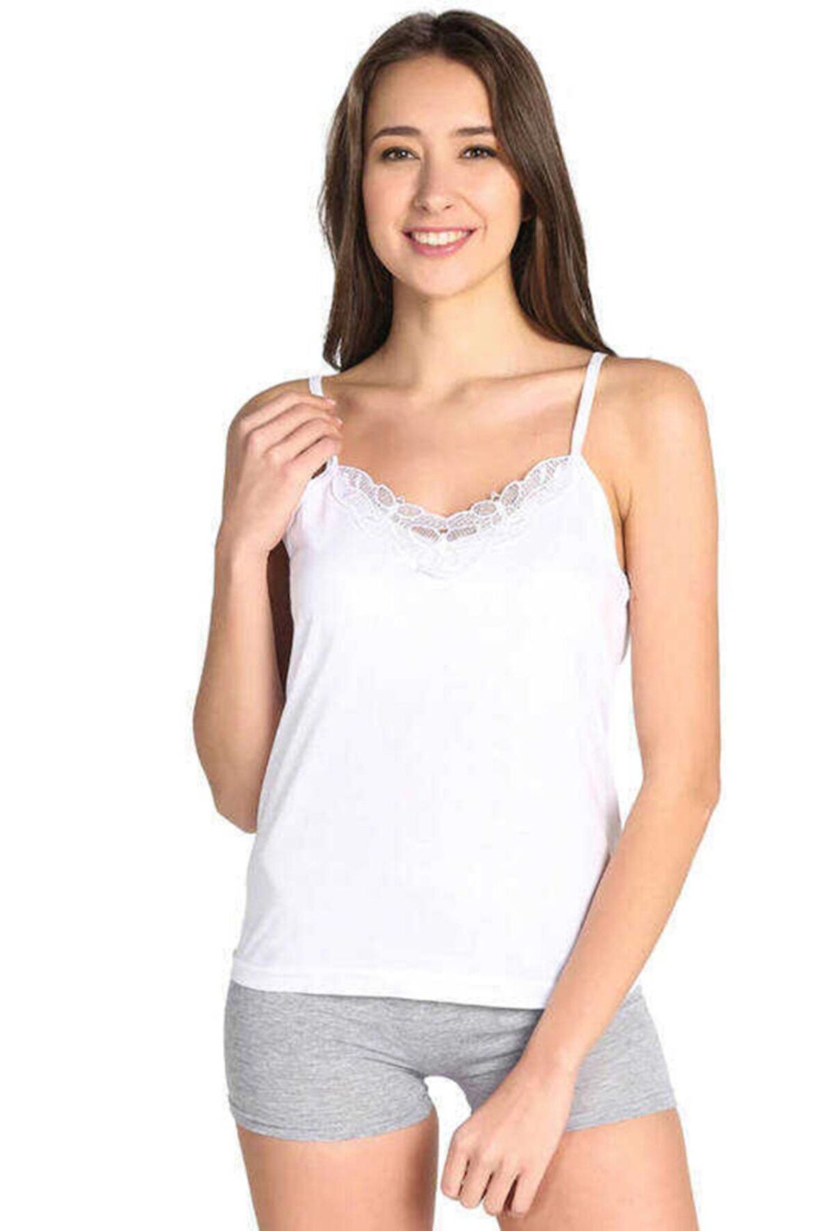 Kadın Beyaz Ribana Ip Askılı Güpürlü Atlet 6'lı Ekonomik Paket 0139