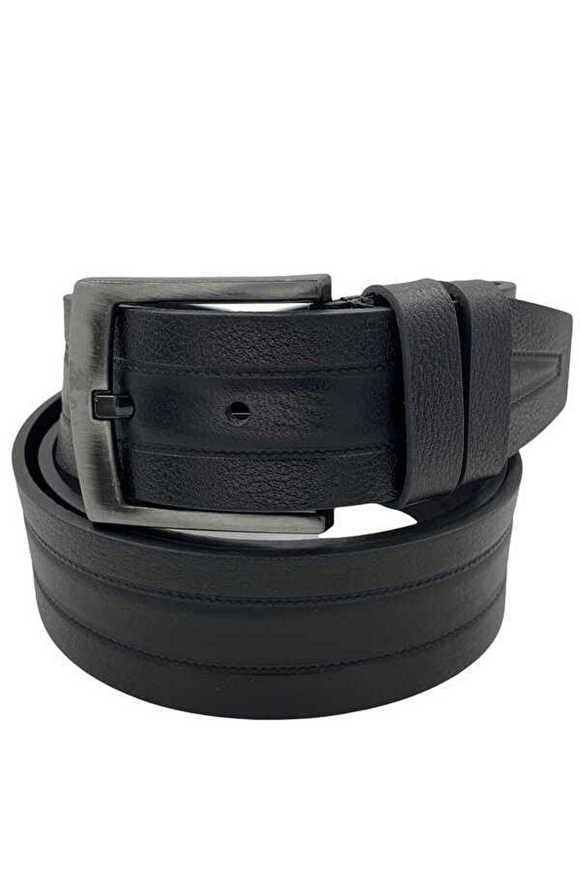 Siyah Hakiki Deri Desenli 4.5 cm.lik Spor Kot Kemer (Tek Katmanlı Manda Derisi) - 500-61-22K-E