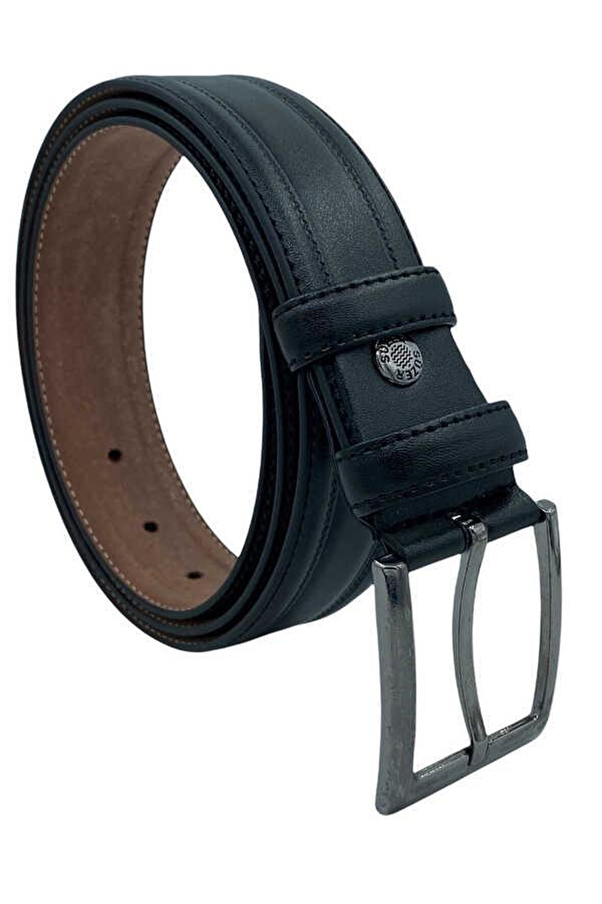 Siyah Suni Deri Desenli 3.5 cm.lik Klasik Kemer - 8000-61-22K-112