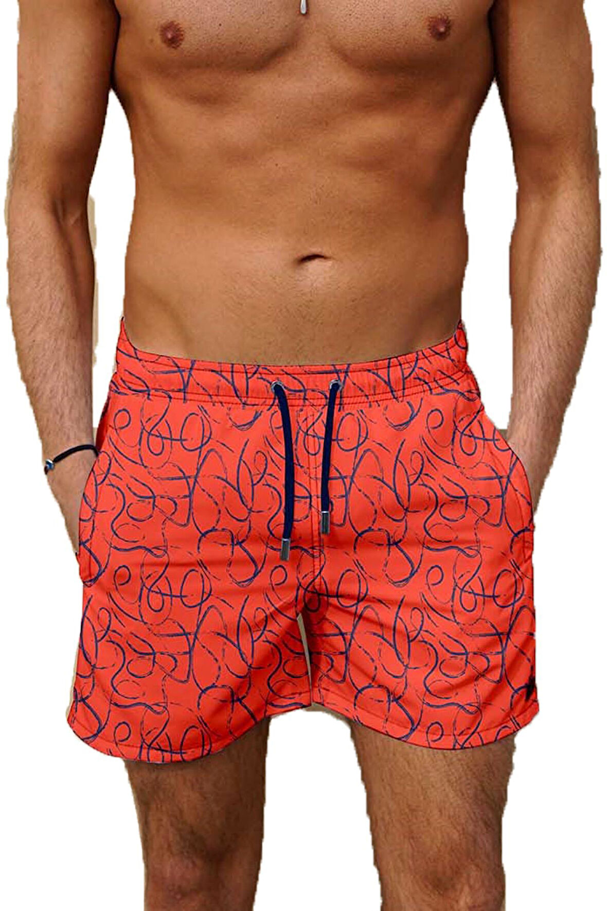 Su İtici Özellikli Dijital Baskılı Erkek Deniz Şort Mayo - 164-Oranj
