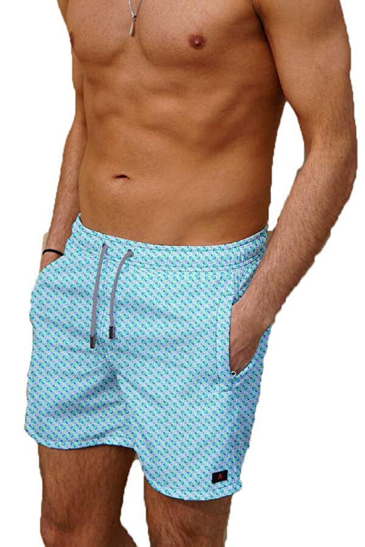 Su İtici Özellikli Dijital Baskılı Erkek Deniz Şort Mayo - 166-Mint