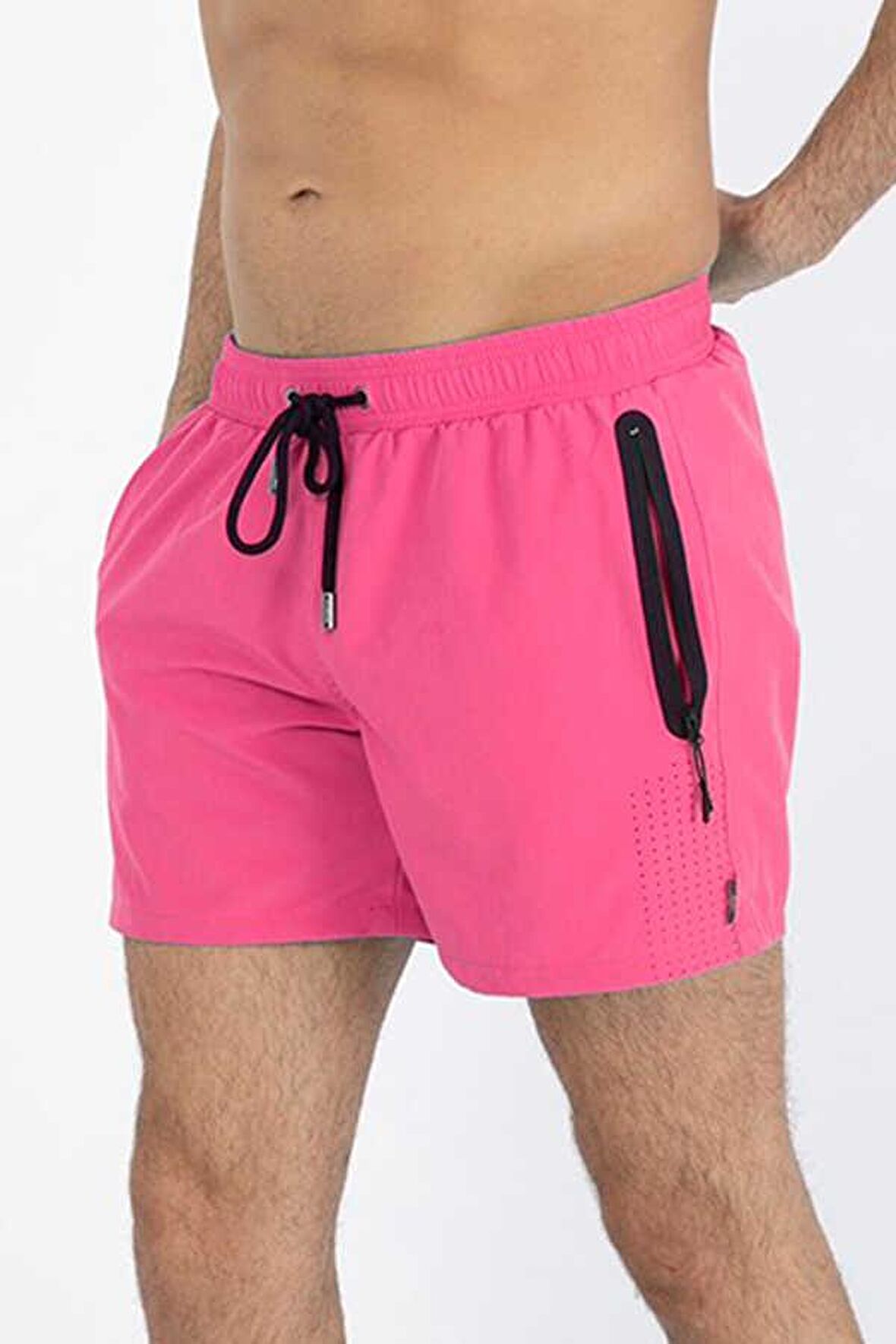 Pembe Likralı Su İtici Özellikli Erkek Havuz Deniz Şort Mayo  - 2201-Pembe