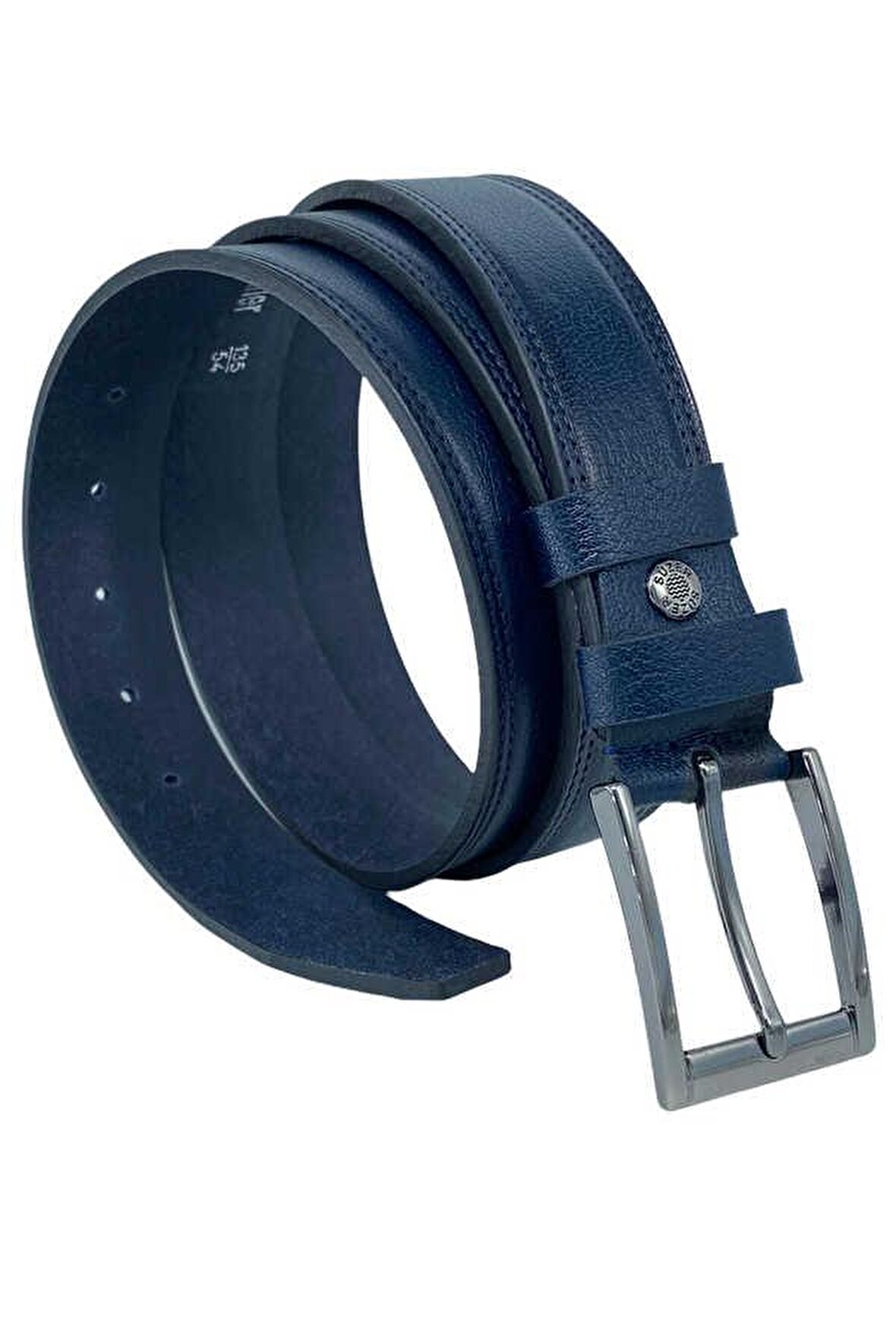 Lacivert Hakiki Deri Dikişli 3.5 cm.lik Klasik Erkek Kemer - 305-28