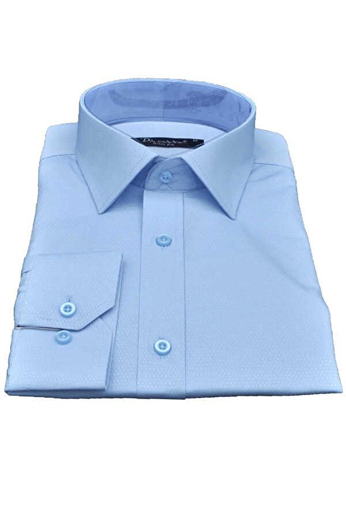 Mavi Armür Desenli Slim Fit Düz Renk Uzun Kol Erkek Gömlek - 257-4