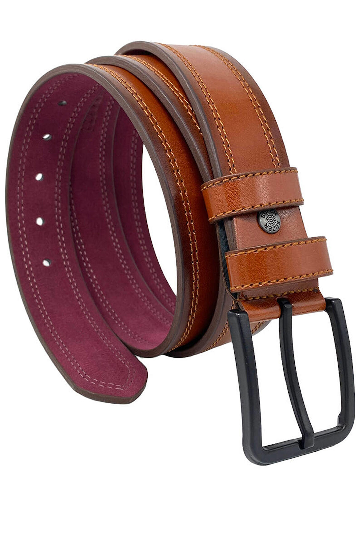 Taba Suni Deri Çift Dikişli Model 4 cm.lik Spor Kemer - 9023-111-22RL