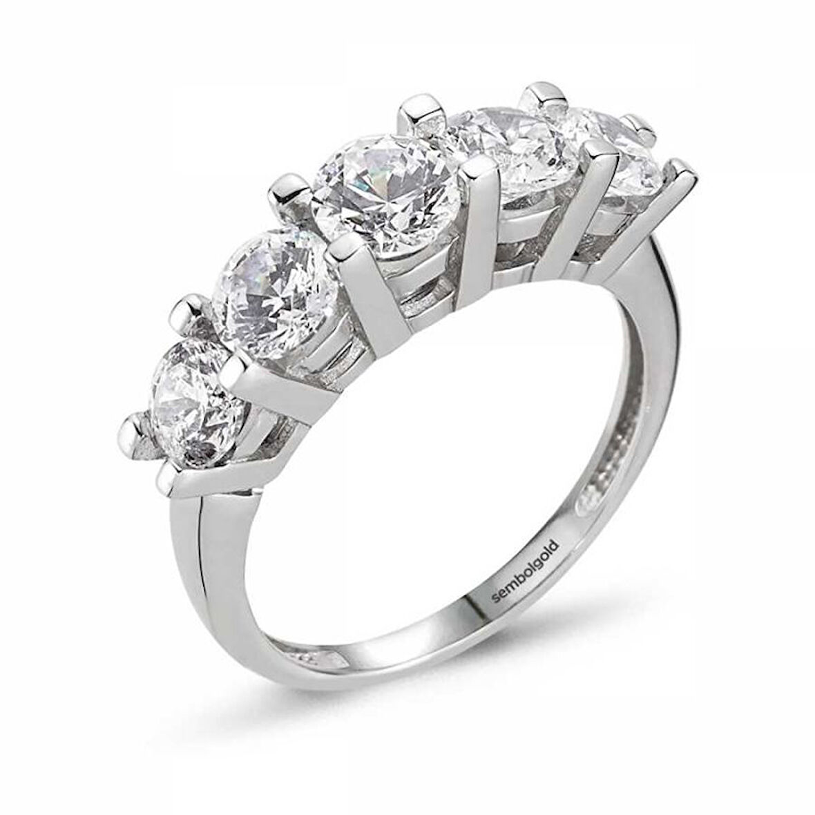 Beyaz Altın 5 Taş Yüzük