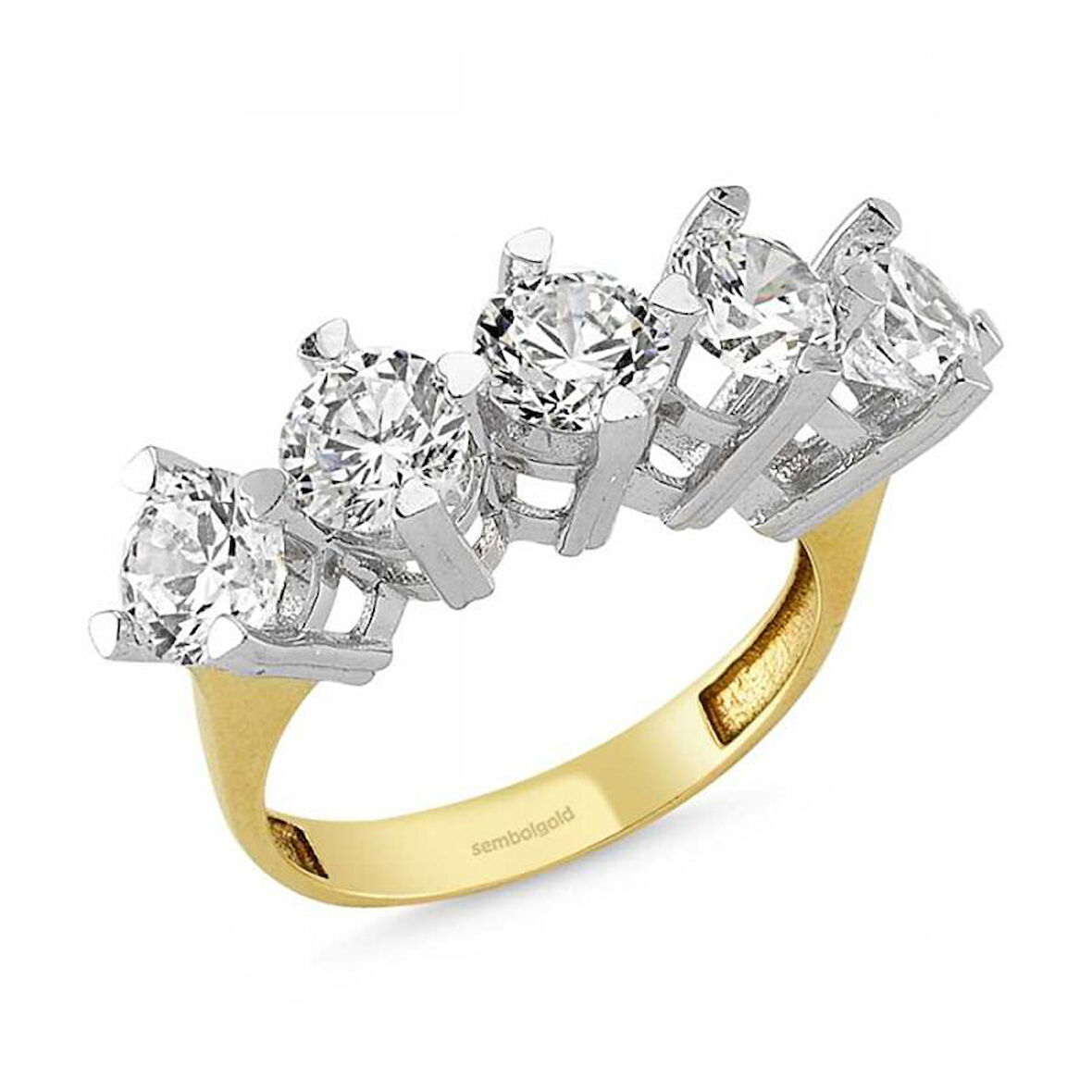 Altın 5 Taş Yüzük SWAROVSKİ Taşlı