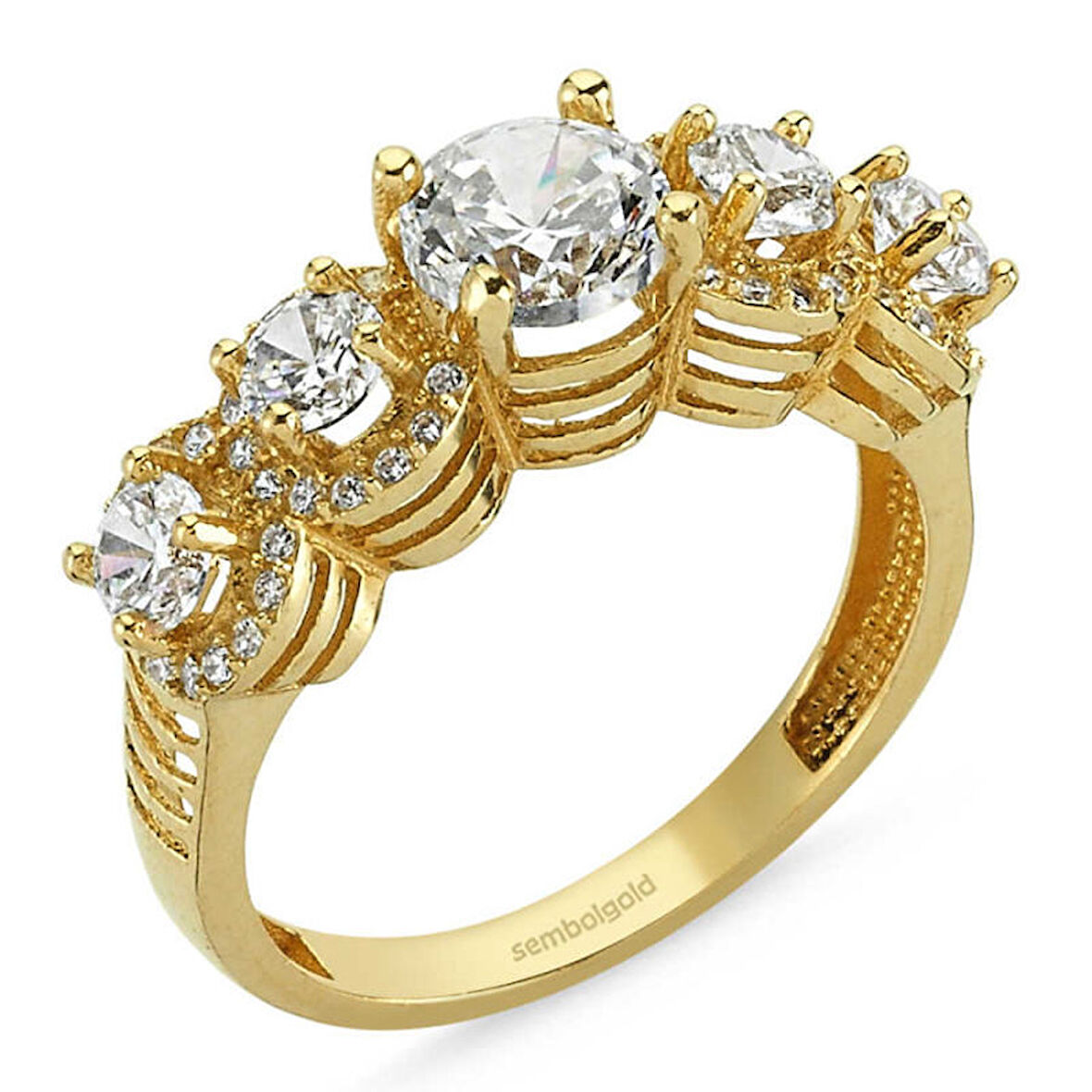 Altın 5 Taş Yüzük Swarovski Taşlı