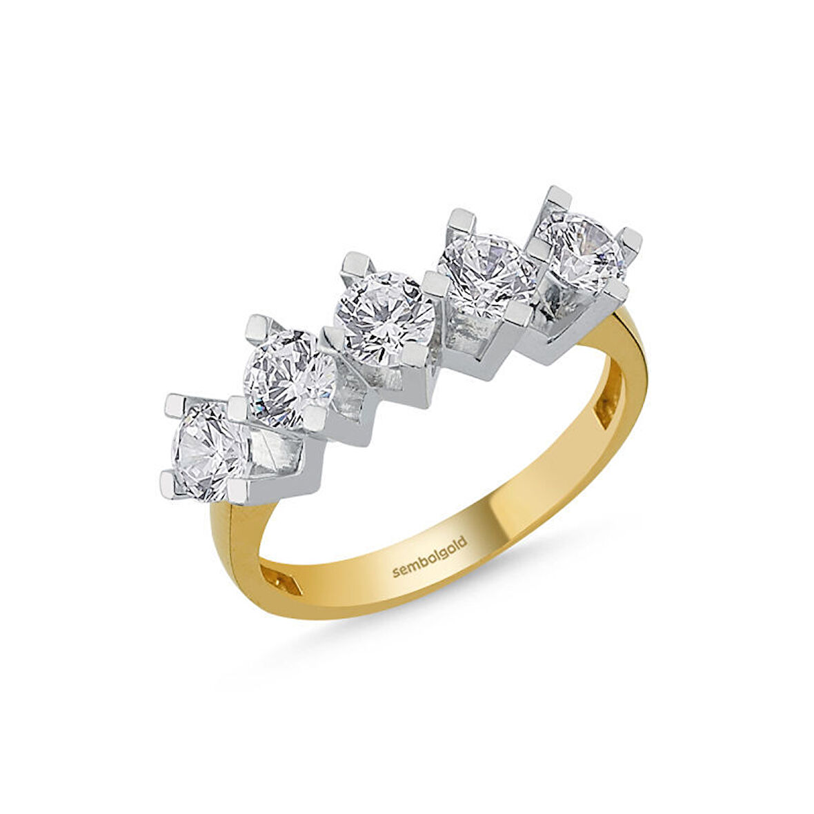 5 Taş Yüzük Sarı Altın Swarovski