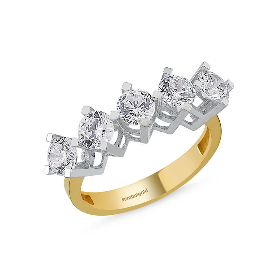 5 Taş Yüzük Sarı Altın Swarovski