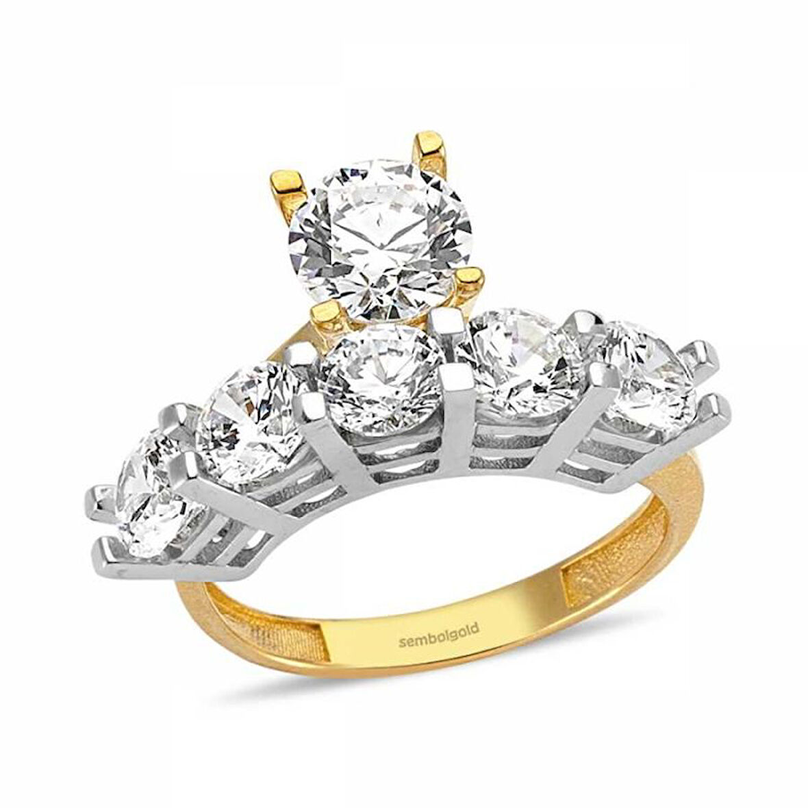 Altın 5 Taş ve Tektaşlı Yüzük Swarovski Patentli