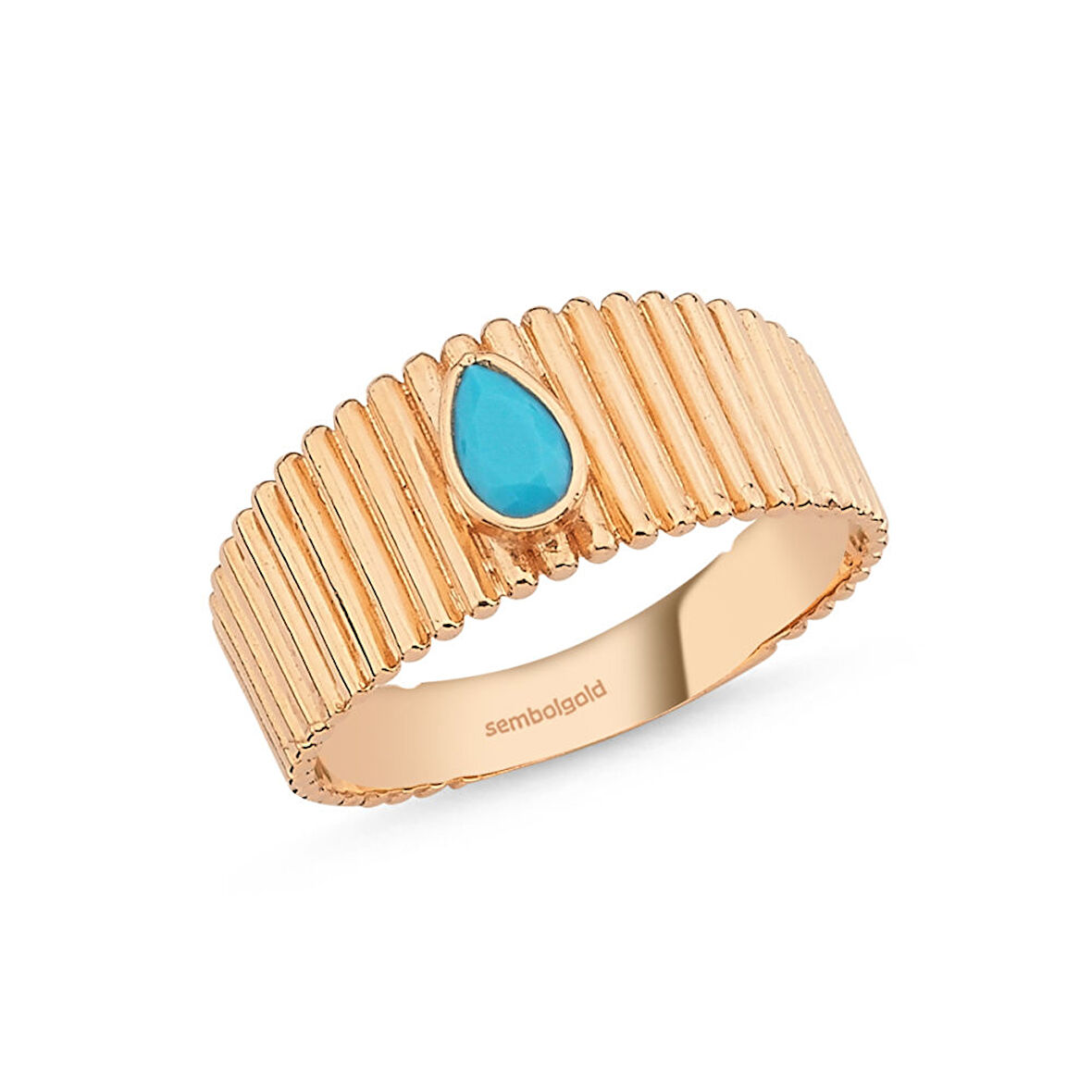 Altın Yüzük 14K Rose ZigZag Firuze Taşlı