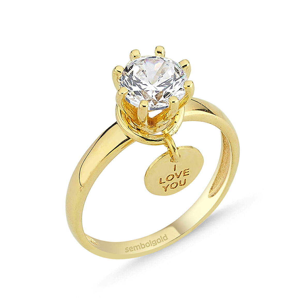 Altın Tektaş Yüzük 1,00 karat Zirconia Sevgililer Günü