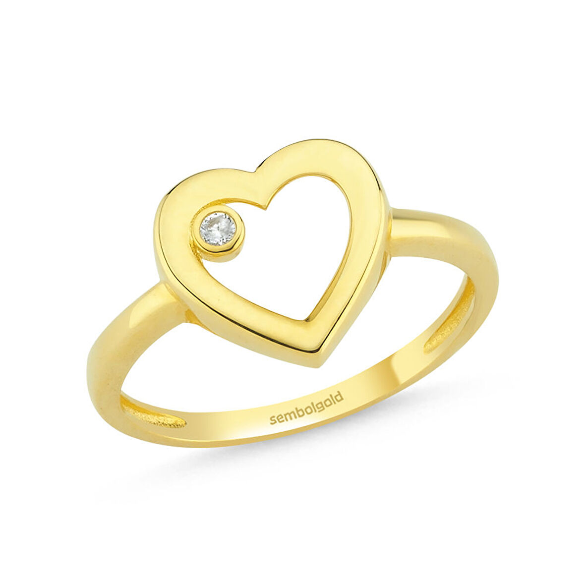 Kalp'li Altın Yüzük Tektaş ile 14K Gold