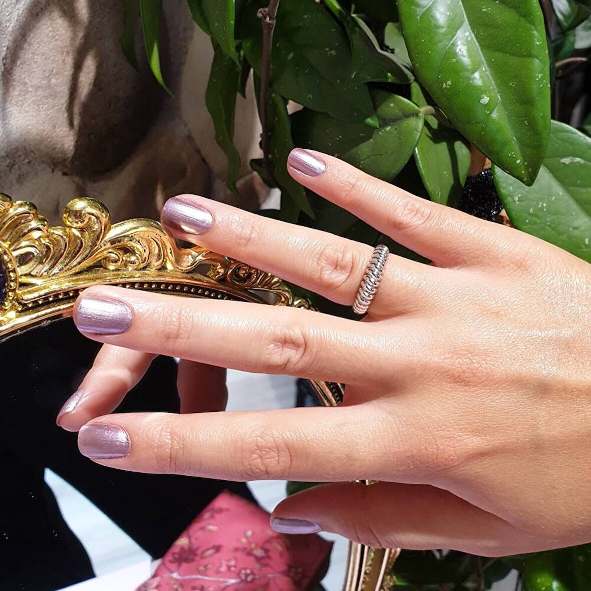 Burgun Altın Yüzük Beyaz Gold 14K