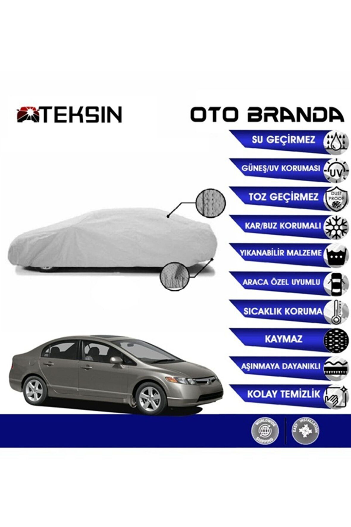 Honda Civic Sedan 2002 -2006 Miflonlu Su Geçirmez Oto Branda Uv Koruyuculu