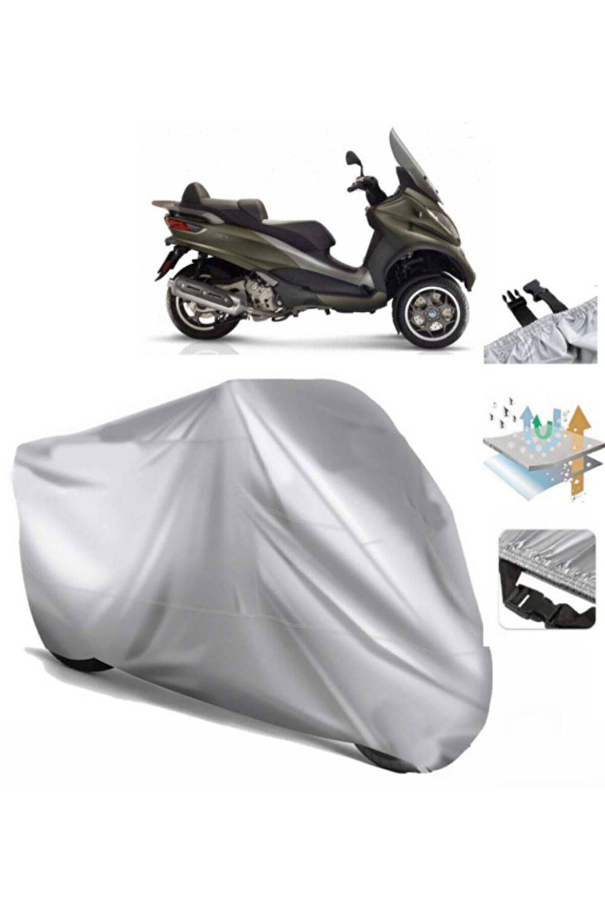 Piaggio Mp3 500  Arka Çanta (bağlantı Tokalı) Uyumlu SolarBlock Prime Motosiklet Brandası Örtüsü