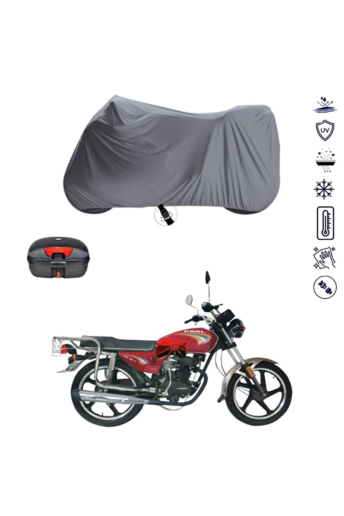 Kral KR-125-7D Arka Çanta  Bağlantı Tokalı  Uyumlu SolarBlock Prime Motosiklet Brandası Örtüsü