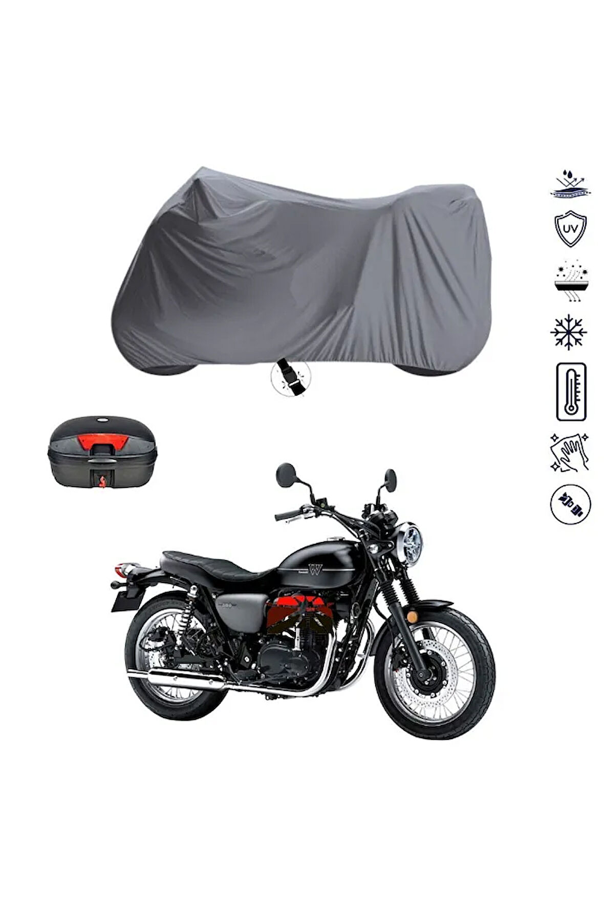 Kawasaki W 800 Çantalı  Bağlantı Tokalı  Uyumlu SolarBlock Prime Motosiklet Brandası Örtüsü