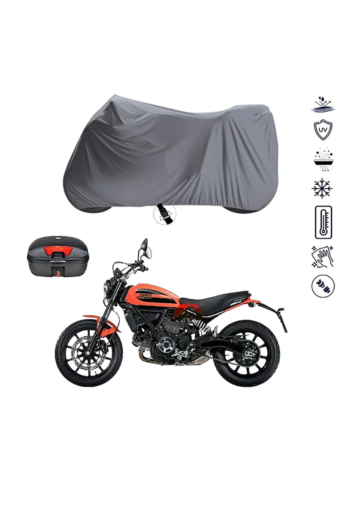Ducati Scrambler Sixty 2 Arka Çanta  Bağlantı Tokalı  Uyumlu SolarBlock  Motosiklet Brandası Örtüsü