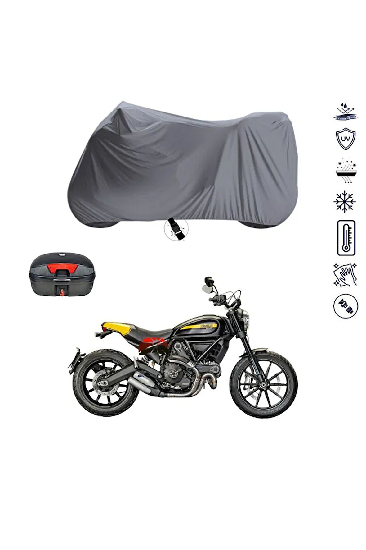 DUCATİ SCRAMBLER FULL THORTTLE Çantalı  Bağlantı Tokalı  Uyumlu SolarBlock  Motosiklet Brandası