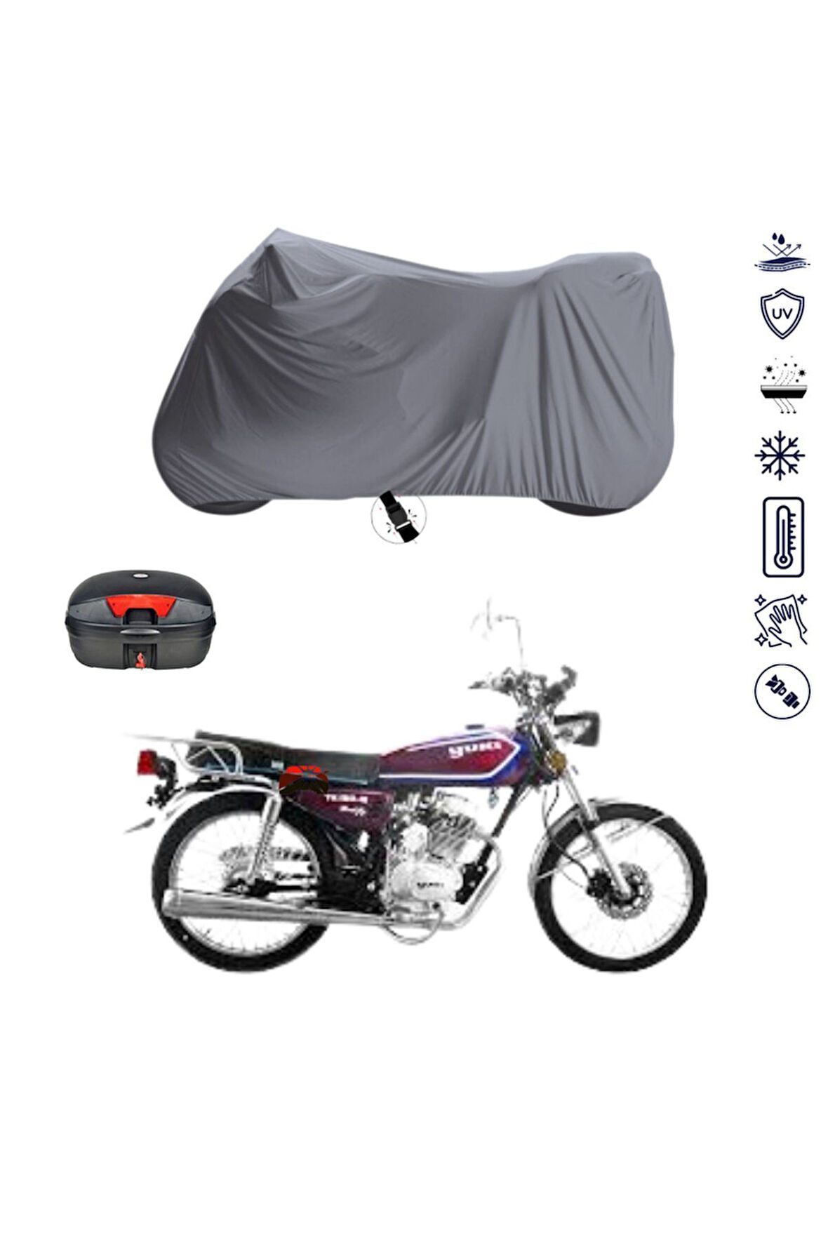 YUKİ YK 125 -REX Çantalı  Bağlantı Tokalı  Uyumlu SolarBlock Prime Motosiklet Brandası Örtüsü