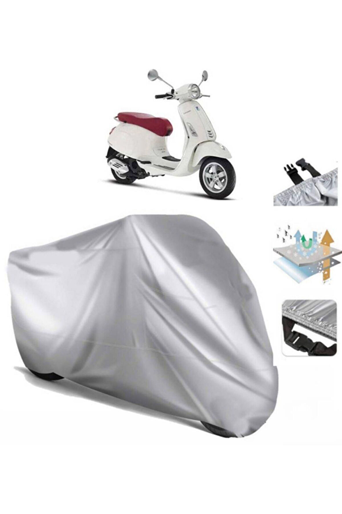 Vespa Primavera 50  Arka Çanta (bağlantı Tokalı) Uyumlu SolarBlock Prime Motosiklet Brandası Örtüsü